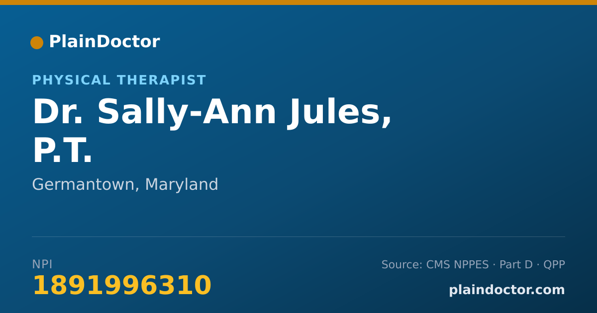Shareable card for Sally-Ann Jules, P.T. - Physical Therapist, Germantown, MD