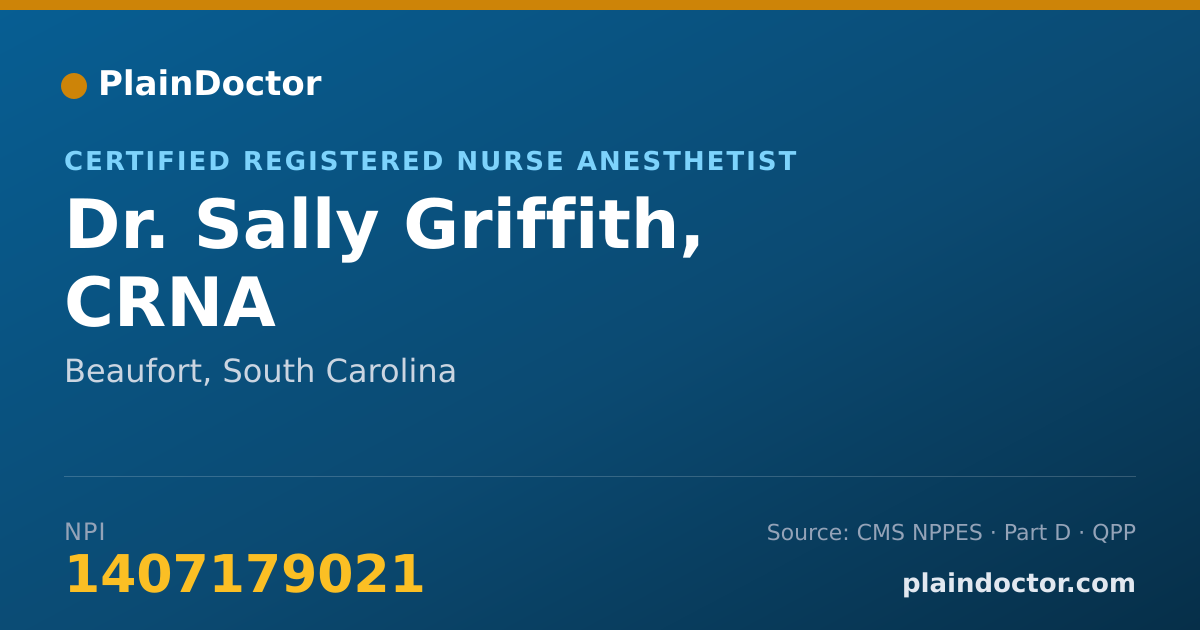Shareable card for Sally Griffith, CRNA - Certified Registered Nurse Anesthetist, Beaufort, SC