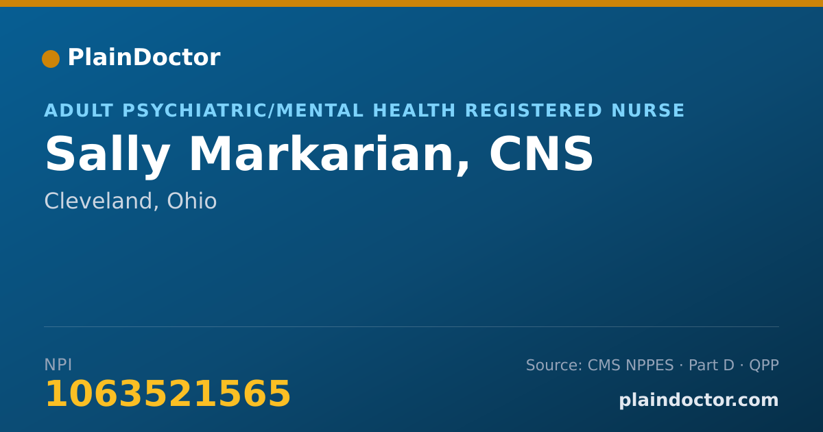 Shareable card for Sally Markarian, CNS - Adult Psychiatric/Mental Health Registered Nurse, Cleveland, OH