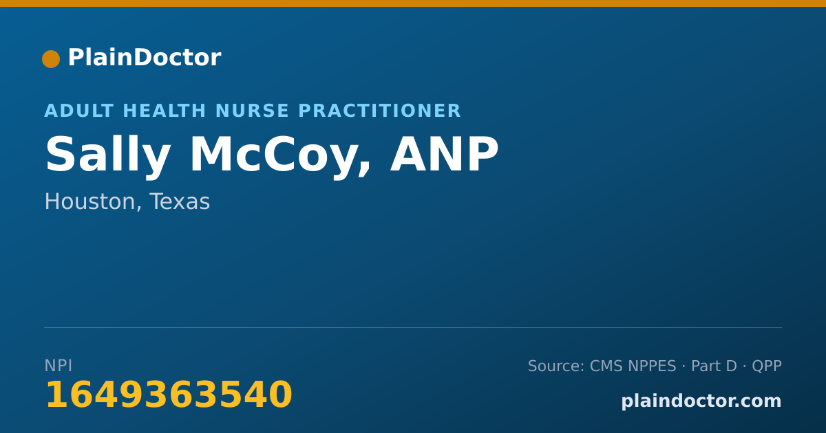 Shareable card for Sally McCoy, ANP - Adult Health Nurse Practitioner, Houston, TX