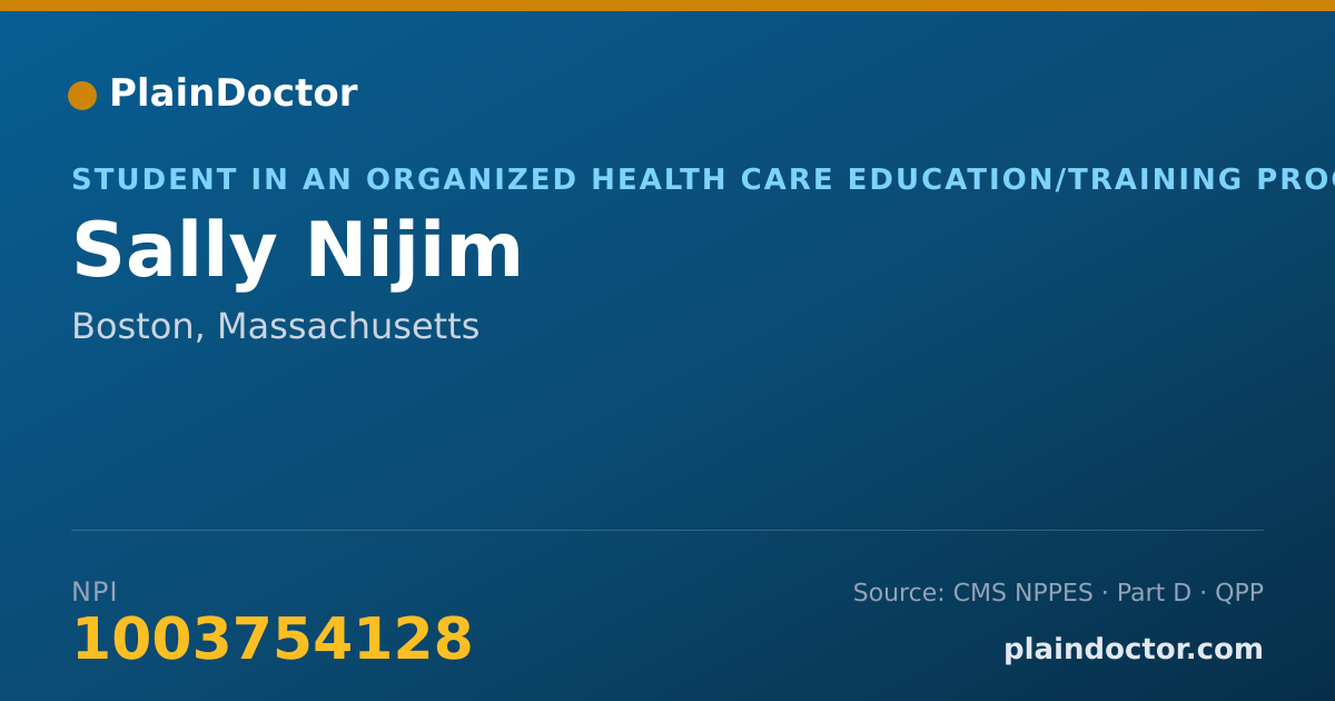 Shareable card for Sally Nijim - Student in an Organized Health Care Education/Training Program, Boston, MA