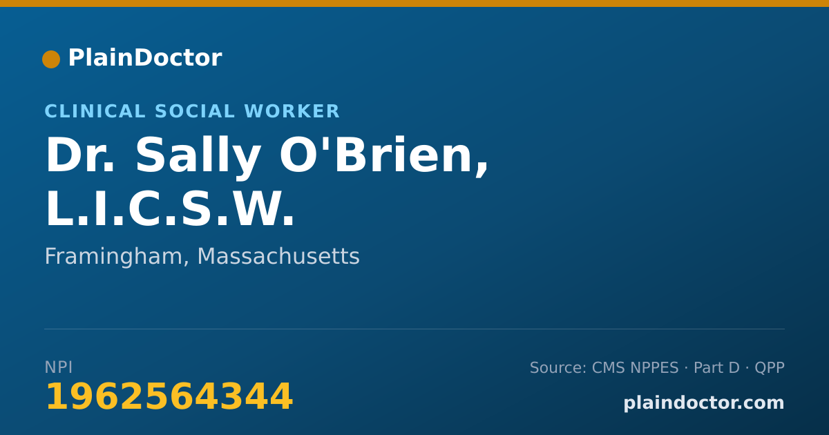 Shareable card for Sally O'Brien, L.I.C.S.W. - Clinical Social Worker, Framingham, MA