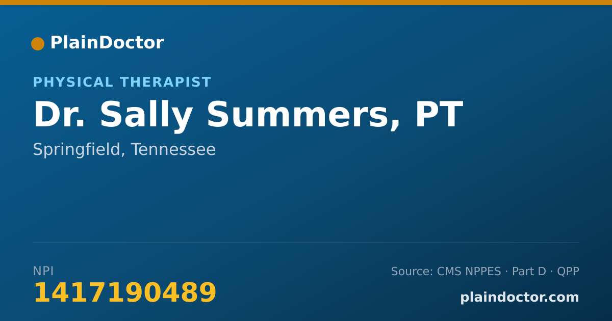 Shareable card for Sally Summers, PT - Physical Therapist, Springfield, TN