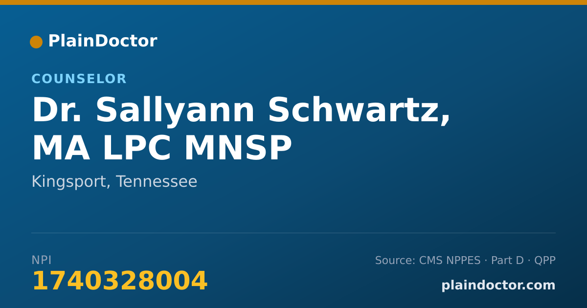 Shareable card for Sallyann Schwartz, MA LPC MNSP - Counselor, Kingsport, TN