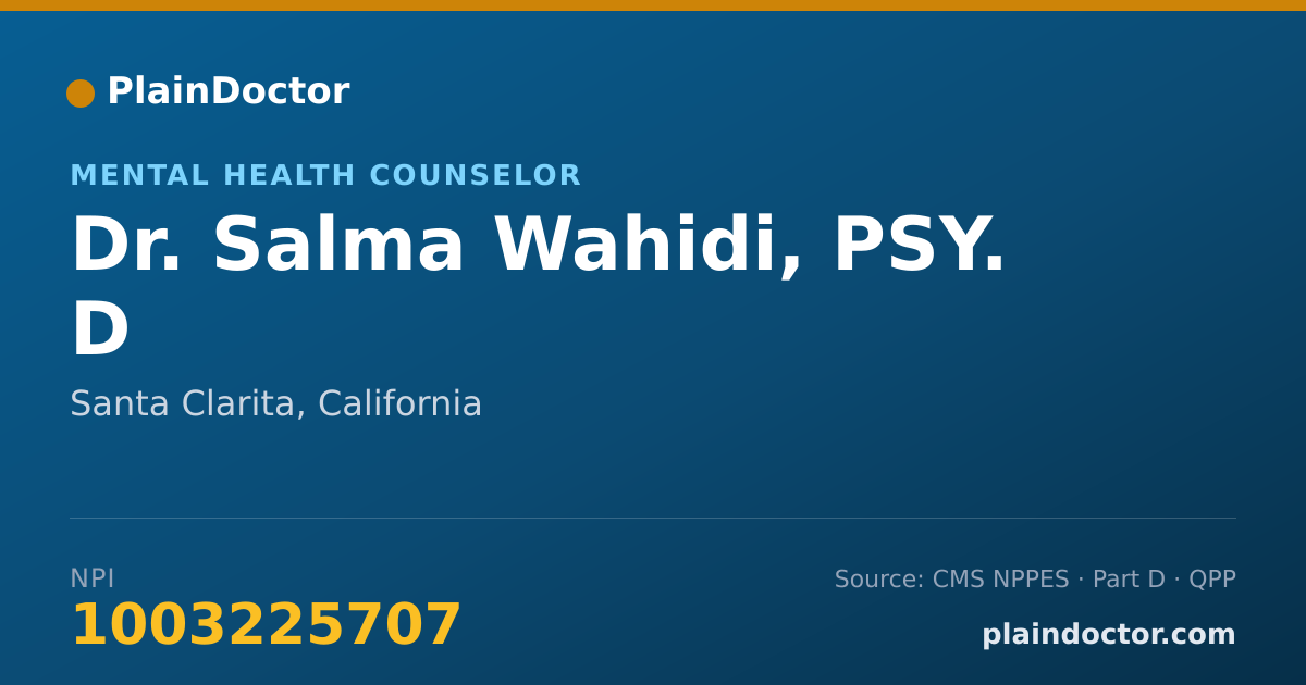 Shareable card for Salma Wahidi, PSY. D - Mental Health Counselor, Santa Clarita, CA