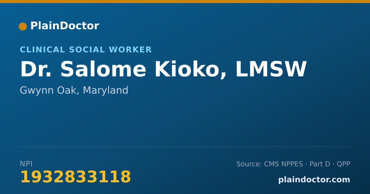Shareable card for Salome Kioko, LMSW - Clinical Social Worker, Gwynn Oak, MD