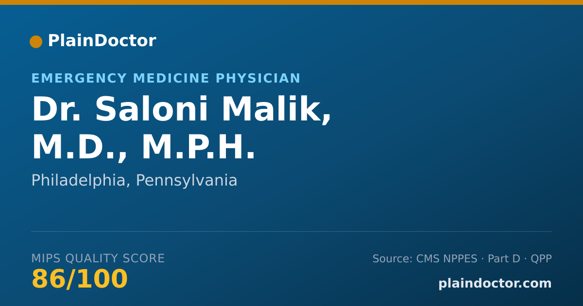 Shareable card for Saloni Malik, M.D., M.P.H. - Emergency Medicine Physician, Philadelphia, PA