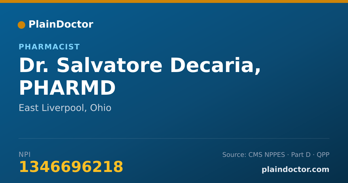 Shareable card for Salvatore Decaria, PHARMD - Pharmacist, East Liverpool, OH