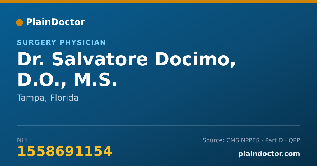 Shareable card for Salvatore Docimo, D.O., M.S. - Surgery Physician, Tampa, FL