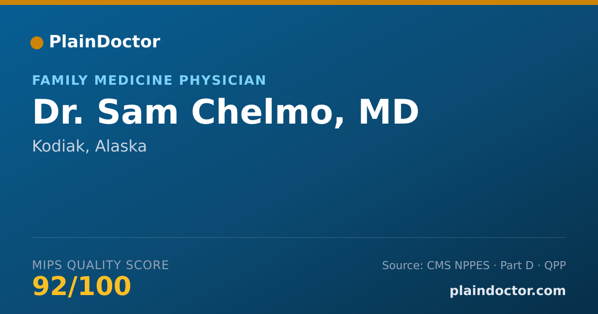 Shareable card for Sam Chelmo, MD - Family Medicine Physician, Kodiak, AK
