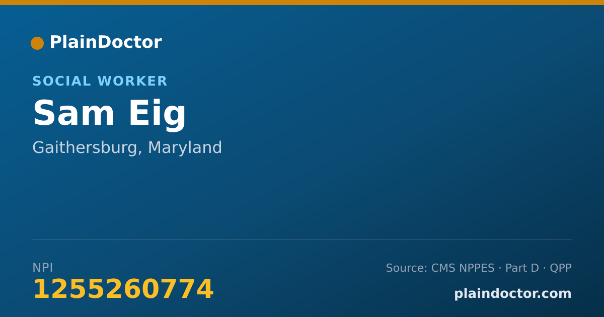 Shareable card for Sam Eig - Social Worker, Gaithersburg, MD