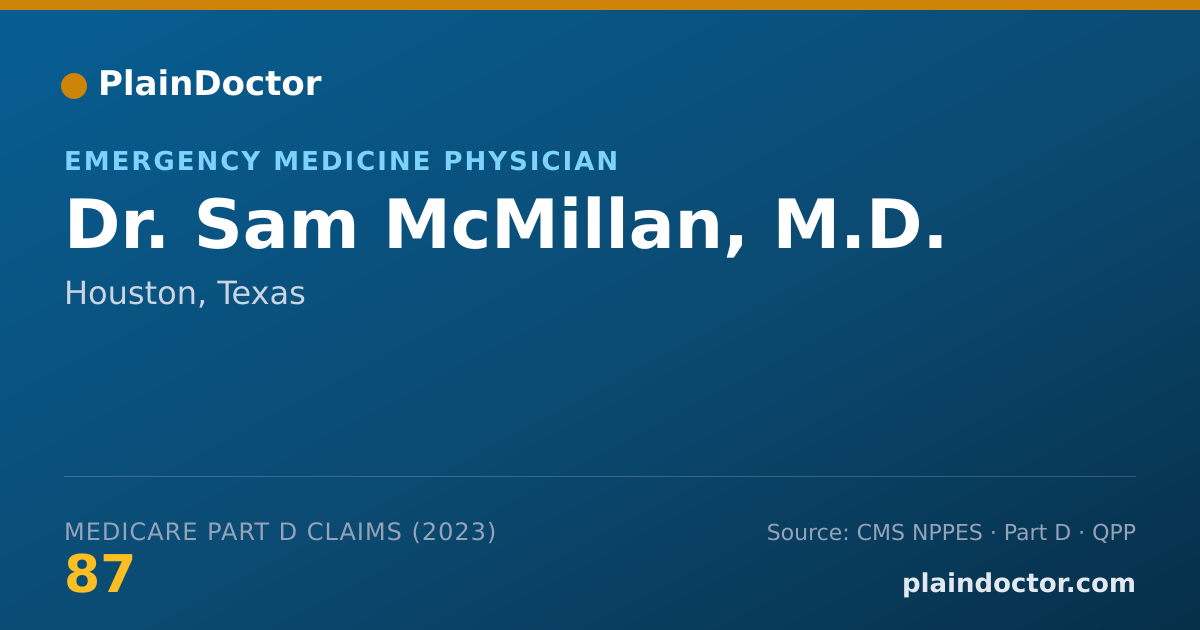 Shareable card for Sam McMillan, M.D. - Emergency Medicine Physician, Houston, TX