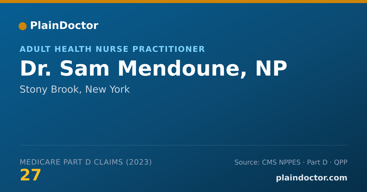 Shareable card for Sam Mendoune, NP - Adult Health Nurse Practitioner, Stony Brook, NY