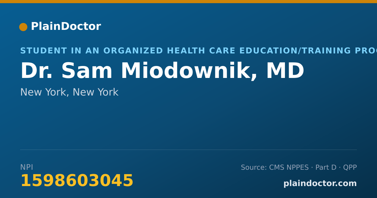 Shareable card for Sam Miodownik, MD - Student in an Organized Health Care Education/Training Program, New York, NY