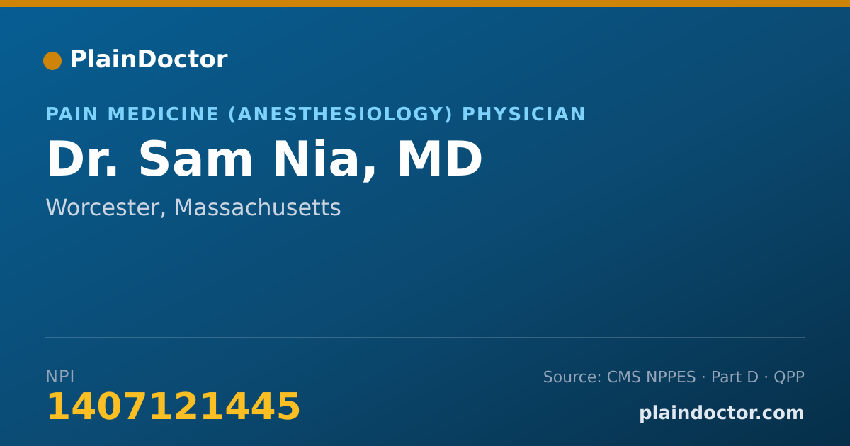 Shareable card for Sam Nia, MD - Pain Medicine (Anesthesiology) Physician, Worcester, MA