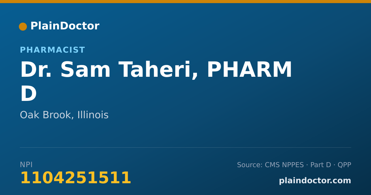 Shareable card for Sam Taheri, PHARM D - Pharmacist, Oak Brook, IL