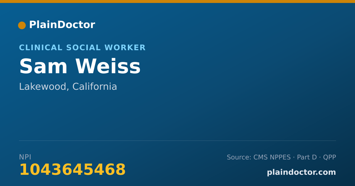 Shareable card for Sam Weiss - Clinical Social Worker, Lakewood, CA