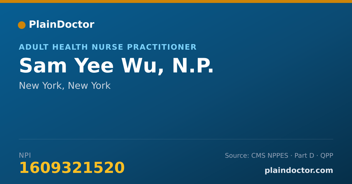 Shareable card for Sam Yee Wu, N.P. - Adult Health Nurse Practitioner, New York, NY