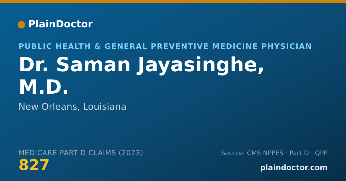 Shareable card for Saman Jayasinghe, M.D. - Public Health & General Preventive Medicine Physician, New Orleans, LA