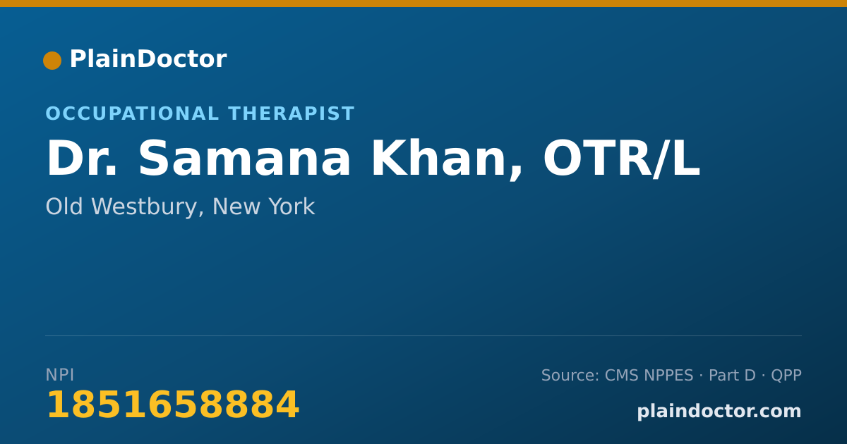 Shareable card for Samana Khan, OTR/L - Occupational Therapist, Old Westbury, NY