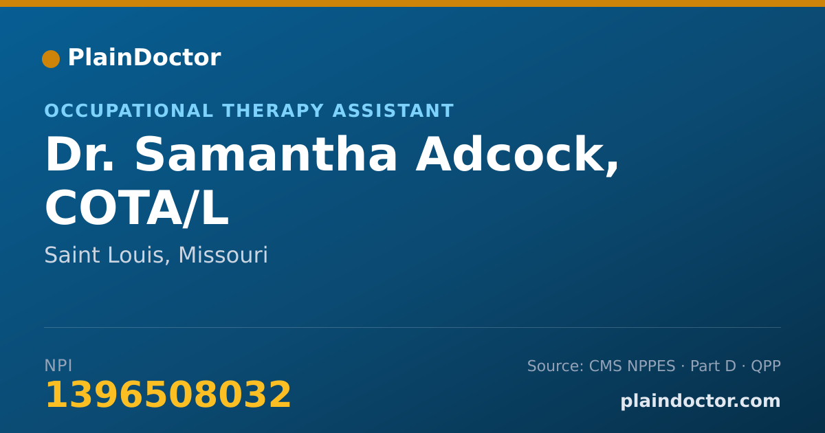 Shareable card for Samantha Adcock, COTA/L - Occupational Therapy Assistant, Saint Louis, MO