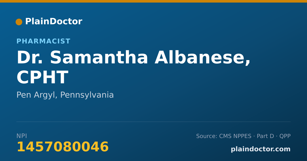 Shareable card for Samantha Albanese, CPHT - Pharmacist, Pen Argyl, PA