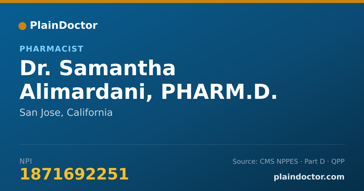 Shareable card for Samantha Alimardani, PHARM.D. - Pharmacist, San Jose, CA