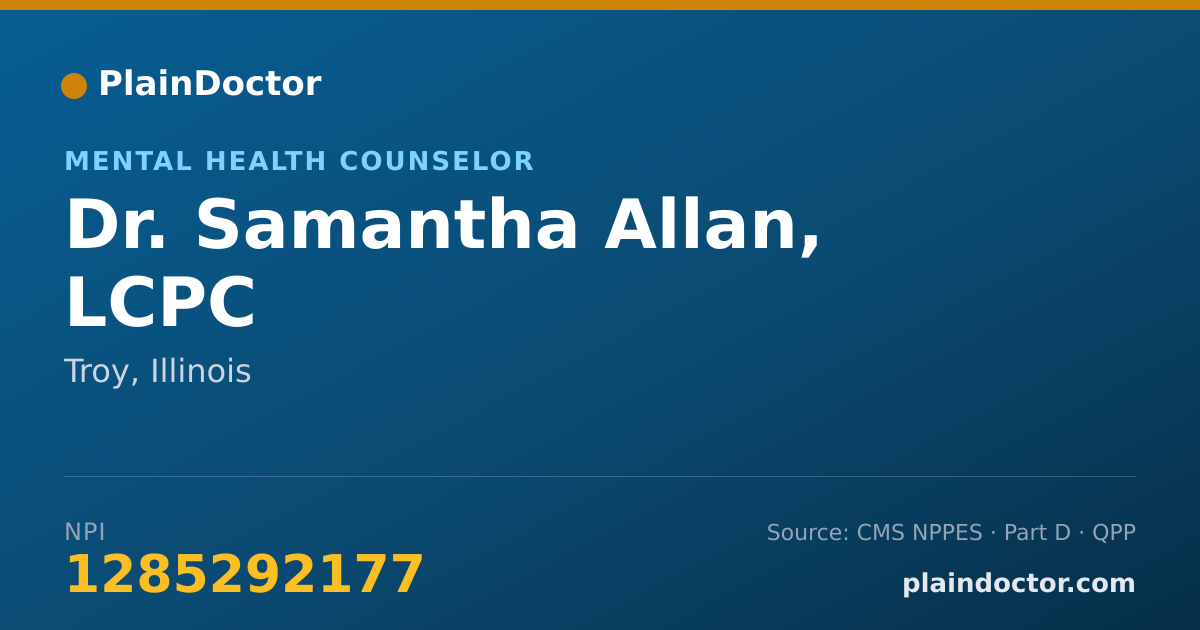 Shareable card for Samantha Allan, LCPC - Mental Health Counselor, Troy, IL