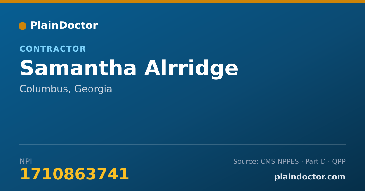 Shareable card for Samantha Alrridge - Contractor, Columbus, GA