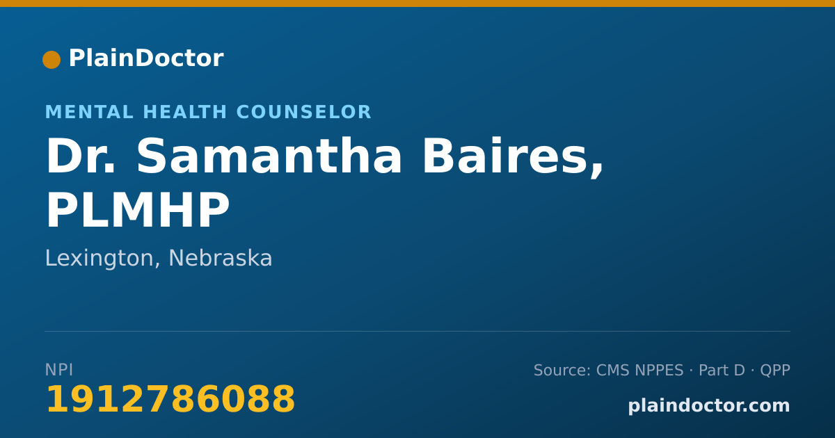 Shareable card for Samantha Baires, PLMHP - Mental Health Counselor, Lexington, NE