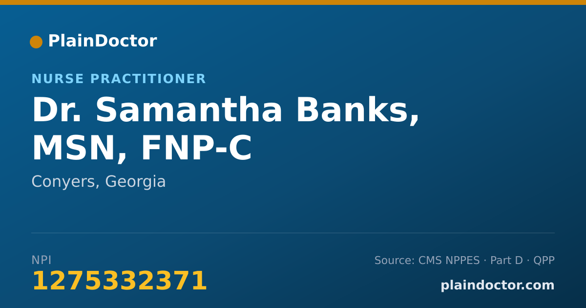 Shareable card for Samantha Banks, MSN, FNP-C - Nurse Practitioner, Conyers, GA