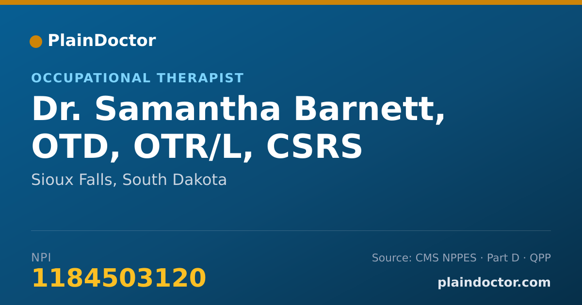 Shareable card for Samantha Barnett, OTD, OTR/L, CSRS - Occupational Therapist, Sioux Falls, SD