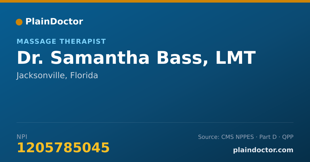 Shareable card for Samantha Bass, LMT - Massage Therapist, Jacksonville, FL