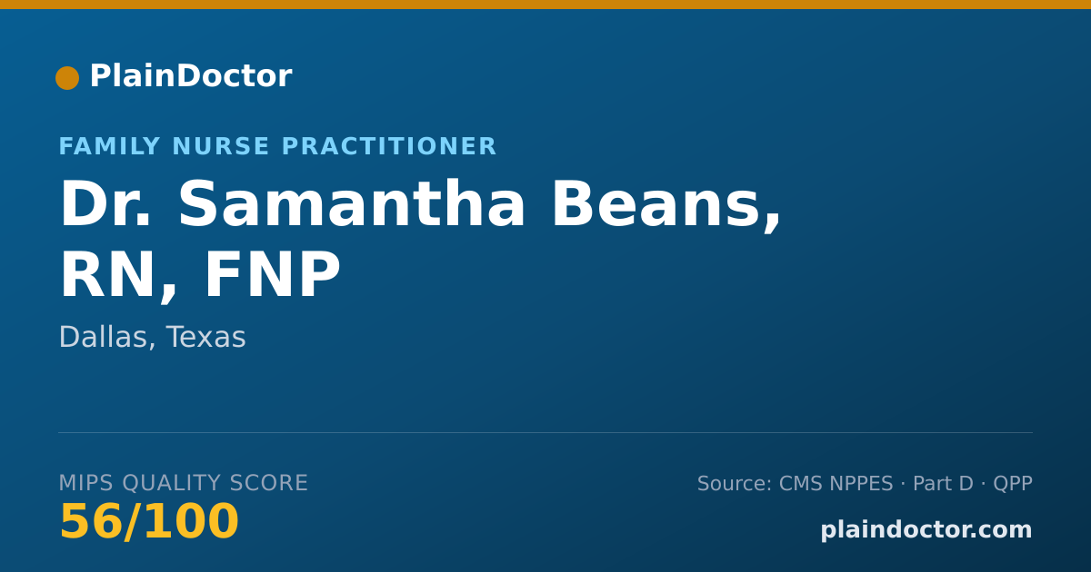 Shareable card for Samantha Beans, RN, FNP - Family Nurse Practitioner, Dallas, TX
