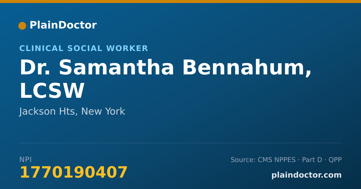 Shareable card for Samantha Bennahum, LCSW - Clinical Social Worker, Jackson Hts, NY