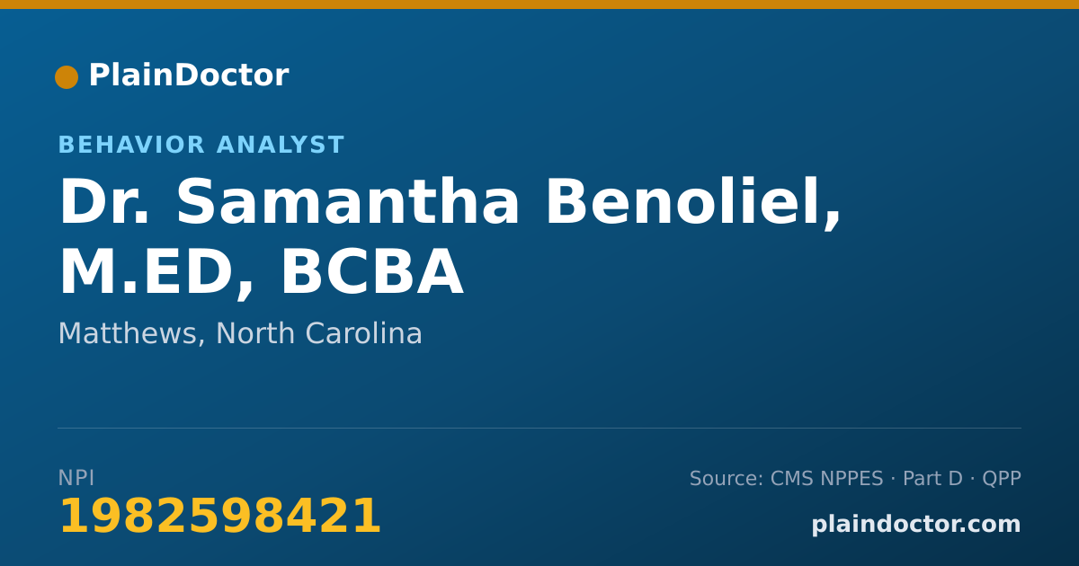 Shareable card for Samantha Benoliel, M.ED, BCBA - Behavior Analyst, Matthews, NC