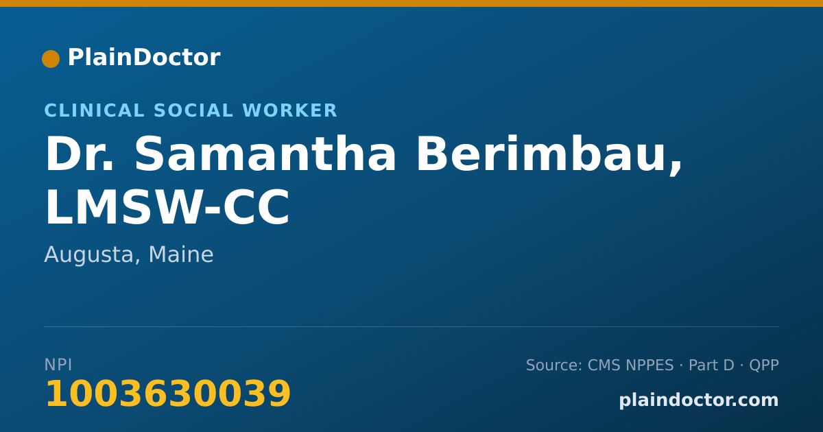 Shareable card for Samantha Berimbau, LMSW-CC - Clinical Social Worker, Augusta, ME