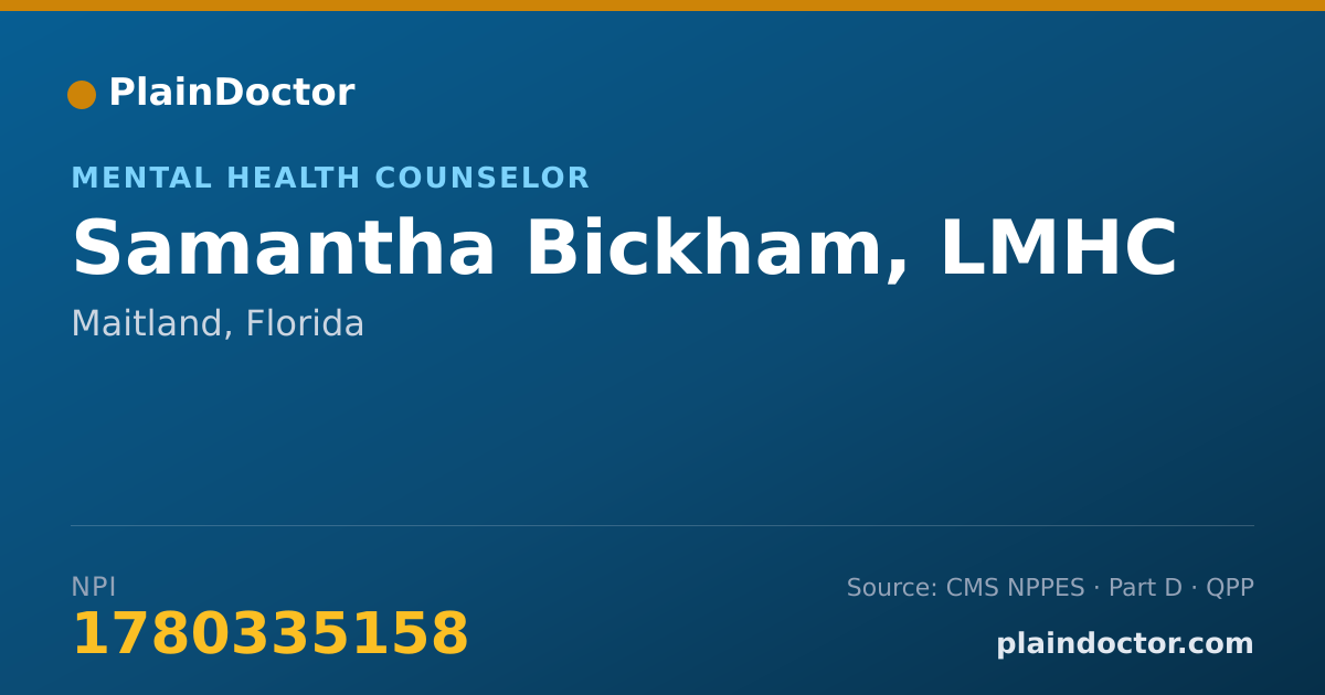 Shareable card for Samantha Bickham, LMHC - Mental Health Counselor, Maitland, FL