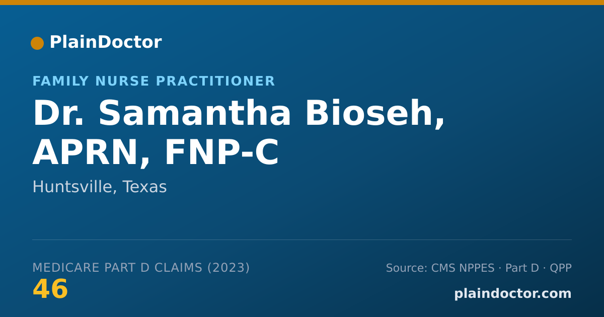 Shareable card for Samantha Bioseh, APRN, FNP-C - Family Nurse Practitioner, Huntsville, TX