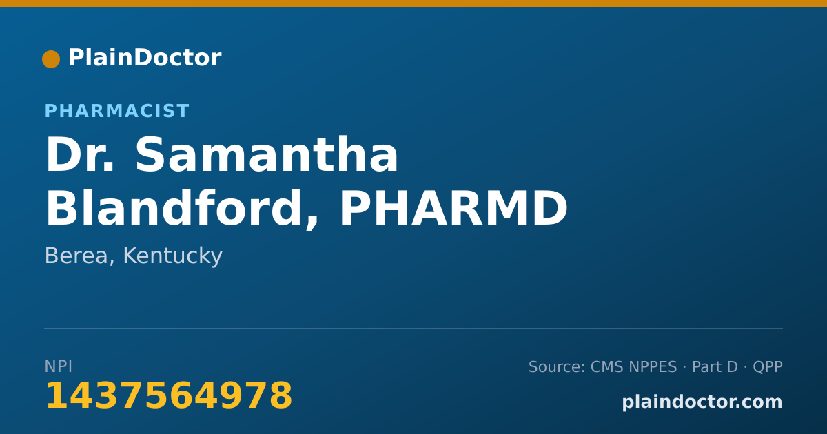 Shareable card for Samantha Blandford, PHARMD - Pharmacist, Berea, KY