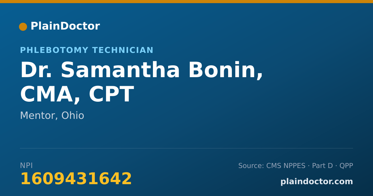 Shareable card for Samantha Bonin, CMA, CPT - Phlebotomy Technician, Mentor, OH