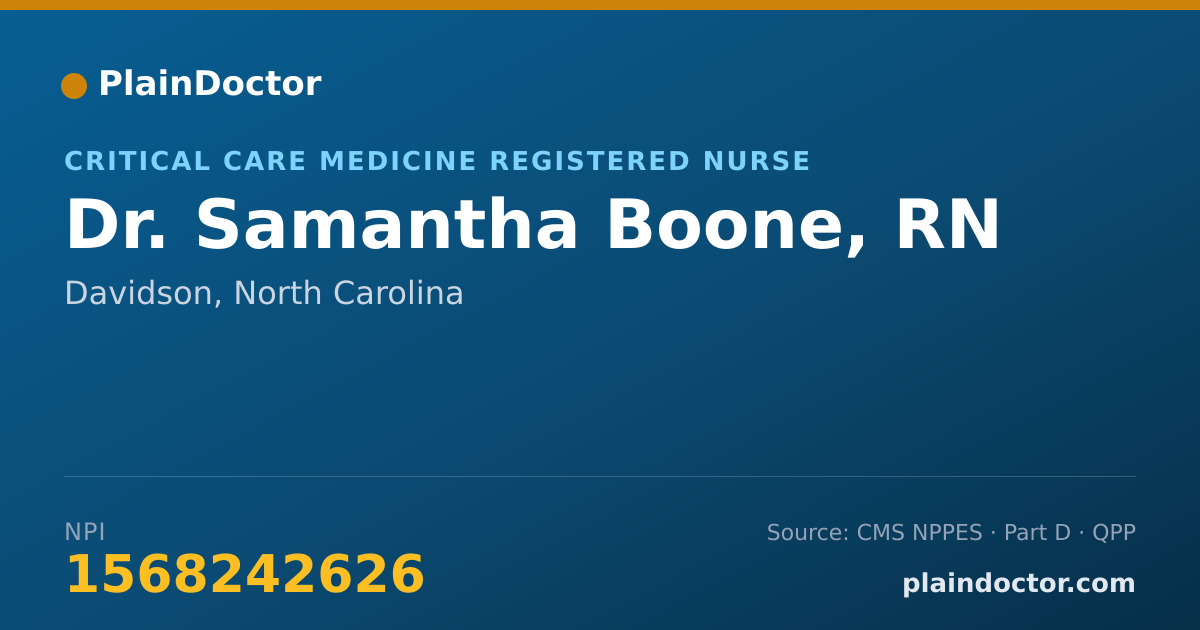 Shareable card for Samantha Boone, RN - Critical Care Medicine Registered Nurse, Davidson, NC