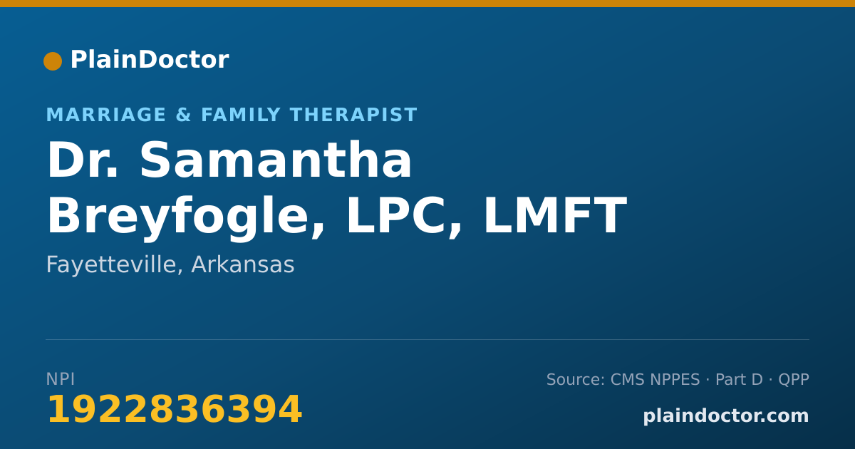Shareable card for Samantha Breyfogle, LPC, LMFT - Marriage & Family Therapist, Fayetteville, AR