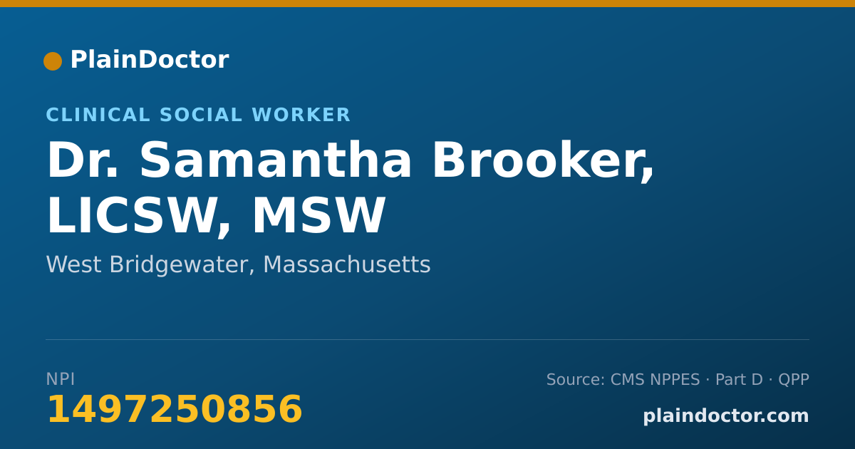 Shareable card for Samantha Brooker, LICSW, MSW - Clinical Social Worker, West Bridgewater, MA