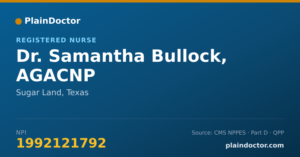 Shareable card for Samantha Bullock, AGACNP - Registered Nurse, Sugar Land, TX