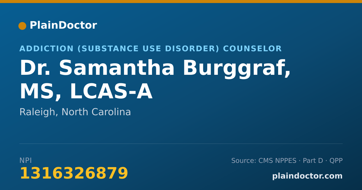 Shareable card for Samantha Burggraf, MS, LCAS-A - Addiction (Substance Use Disorder) Counselor, Raleigh, NC