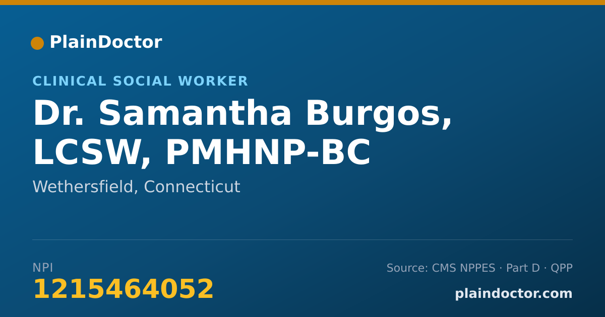 Shareable card for Samantha Burgos, LCSW, PMHNP-BC - Clinical Social Worker, Wethersfield, CT