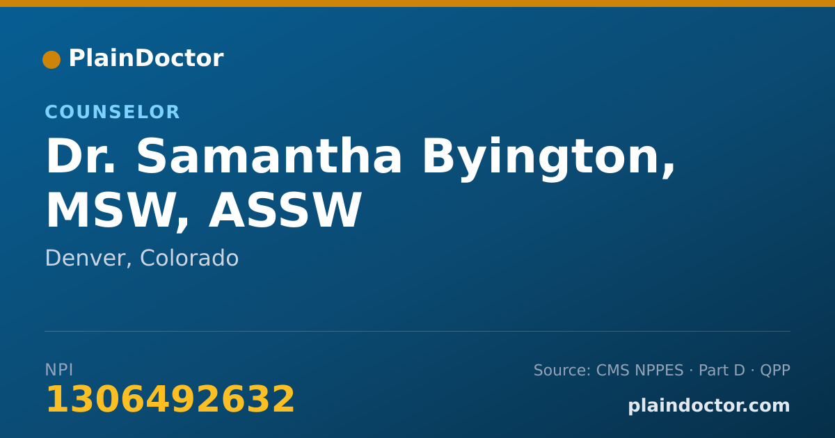 Shareable card for Samantha Byington, MSW, ASSW - Counselor, Denver, CO