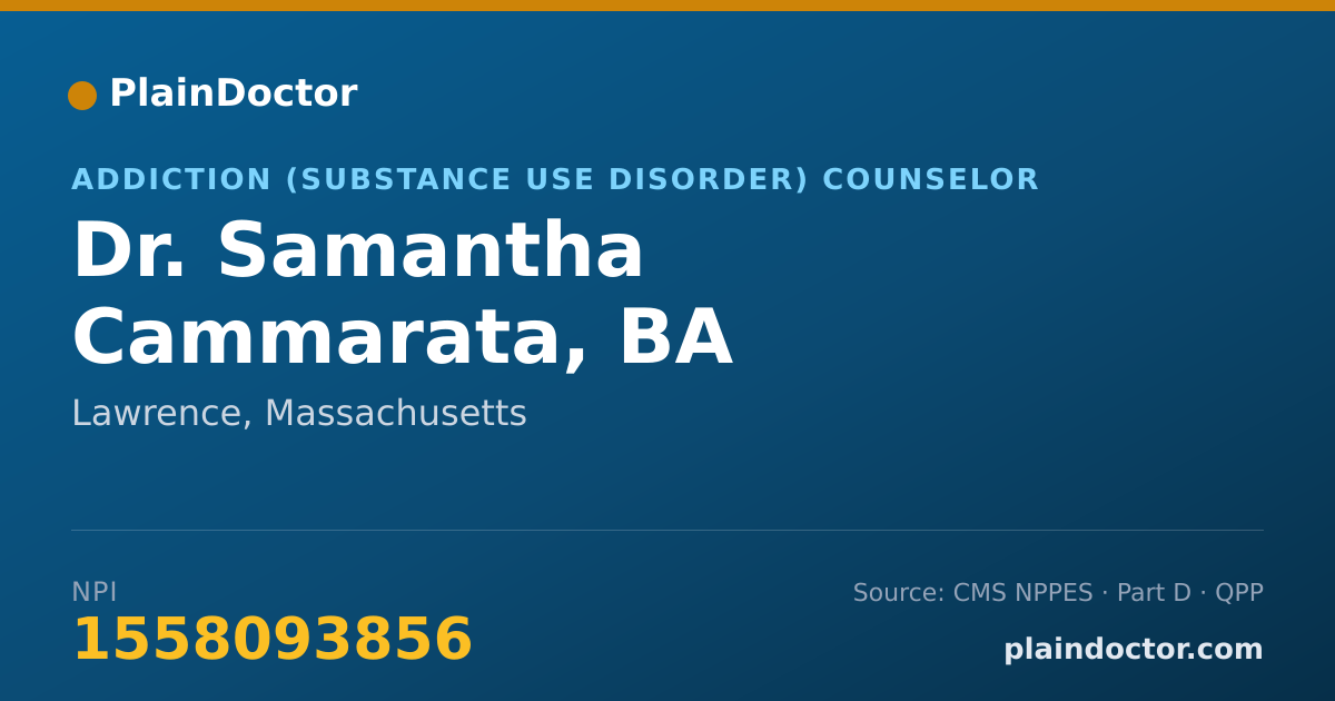 Shareable card for Samantha Cammarata, BA - Addiction (Substance Use Disorder) Counselor, Lawrence, MA