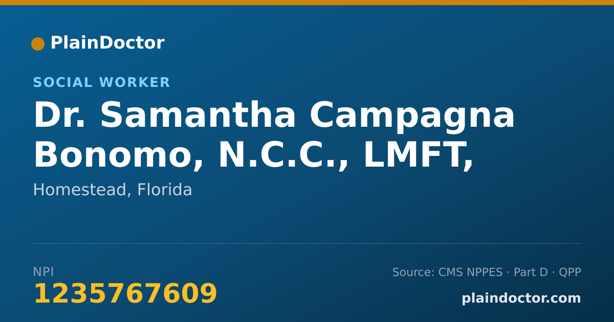 Shareable card for Samantha Campagna Bonomo, N.C.C., LMFT, LMHC, - Social Worker, Homestead, FL
